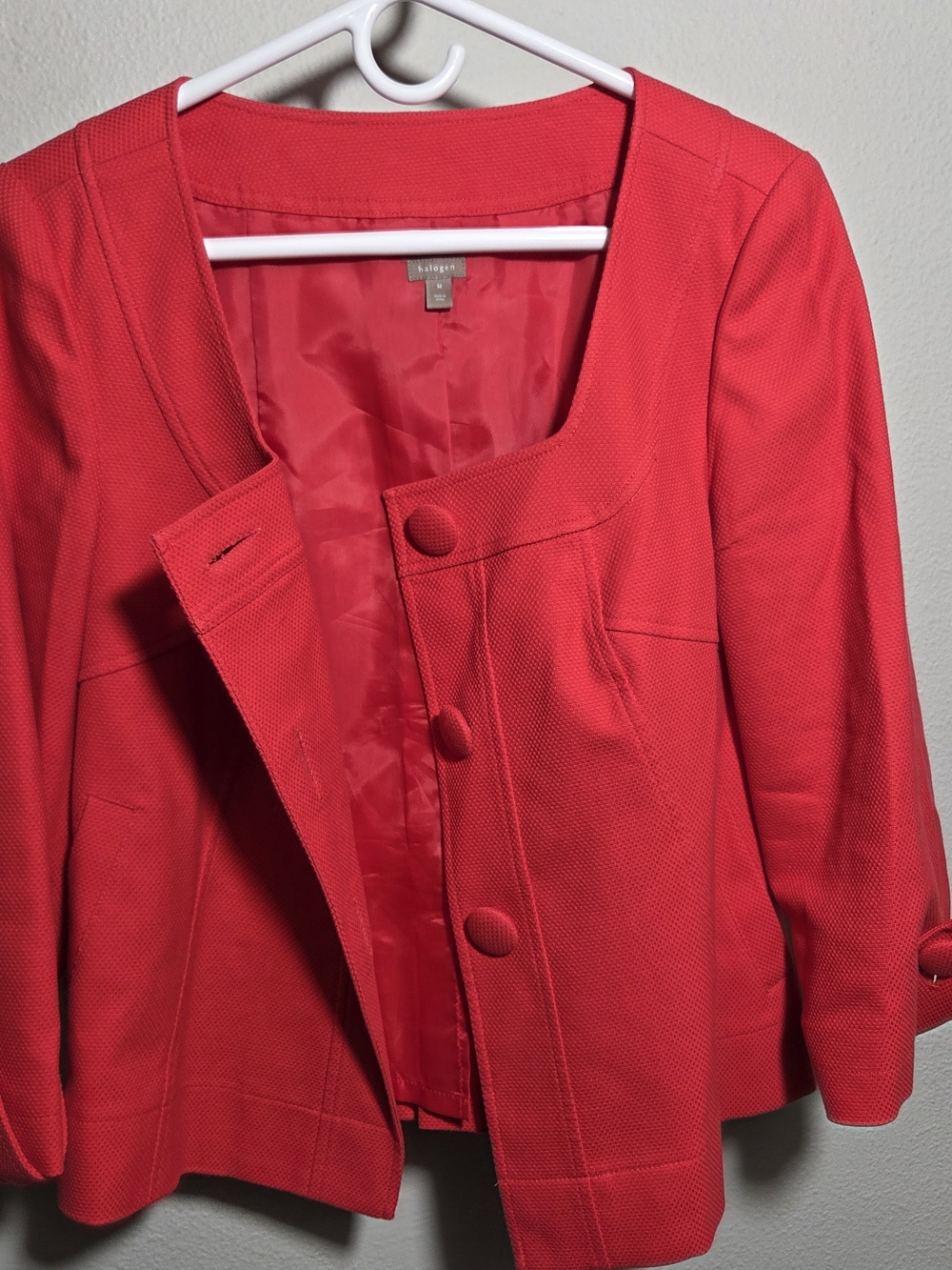 Halogen Women's Red Textured Button Jacket Med Kensie